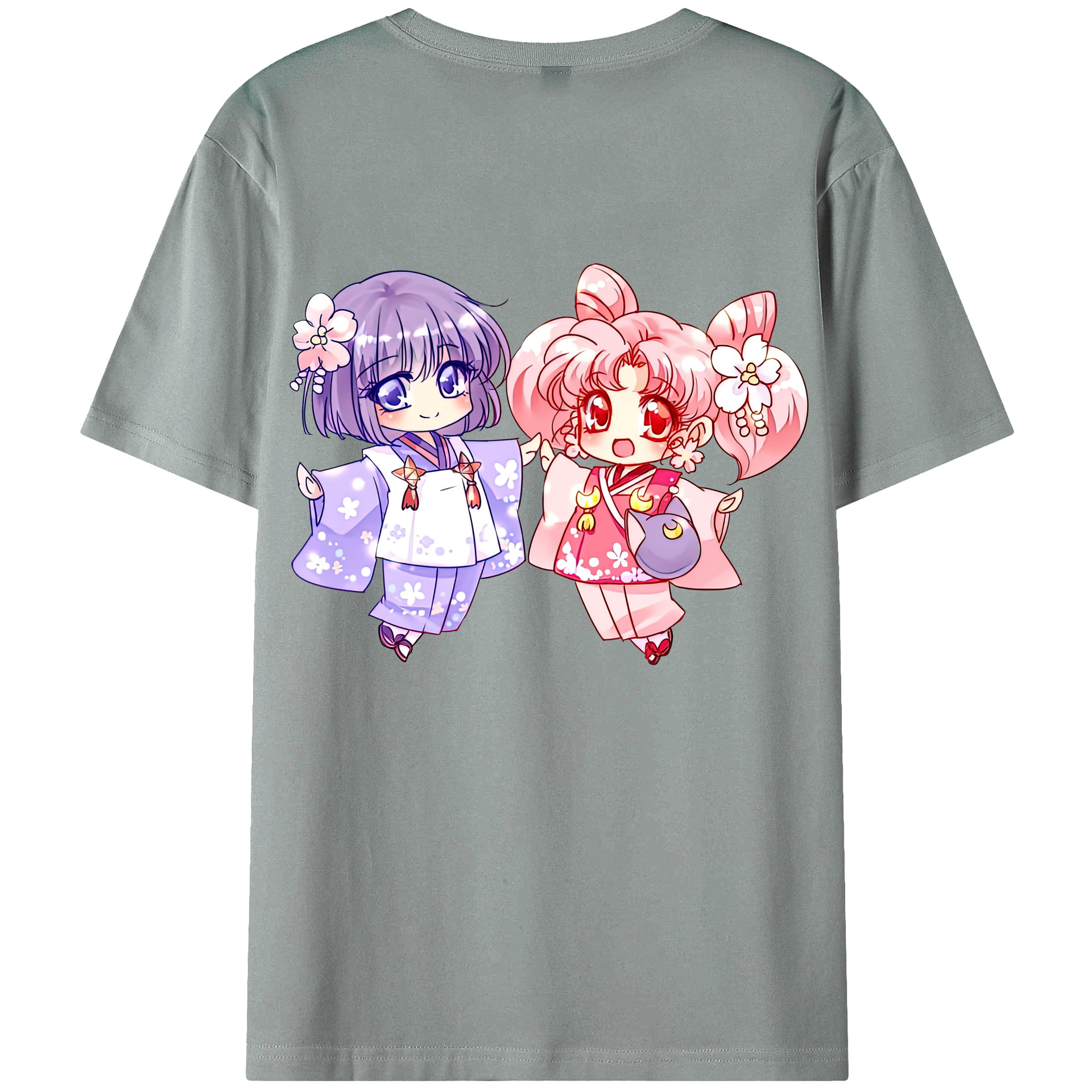 （画像用） 美少女戦士セーラームーン ちびうさ Sailor Moon Chibiusa Tsukino Usagi Small Lady Serenity 綿100％ メンズ半袖Tシャツ（バックプリント） 通気性